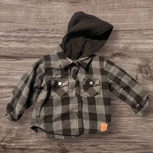 Little Bipsy Boys Plaid Shacket Jacket Size 6–12 Months Gray Black EUC